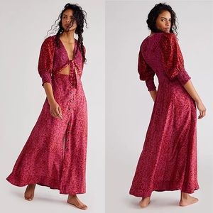 NWOT Free People String of Hearts Printed Maxi Dress in Pink Berry Combo